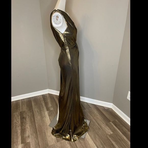 MAC DUGGAL METALLIC DRAPED ONE SHOULDER GRECIAN EVENING DRESS - Picture 7 of 15